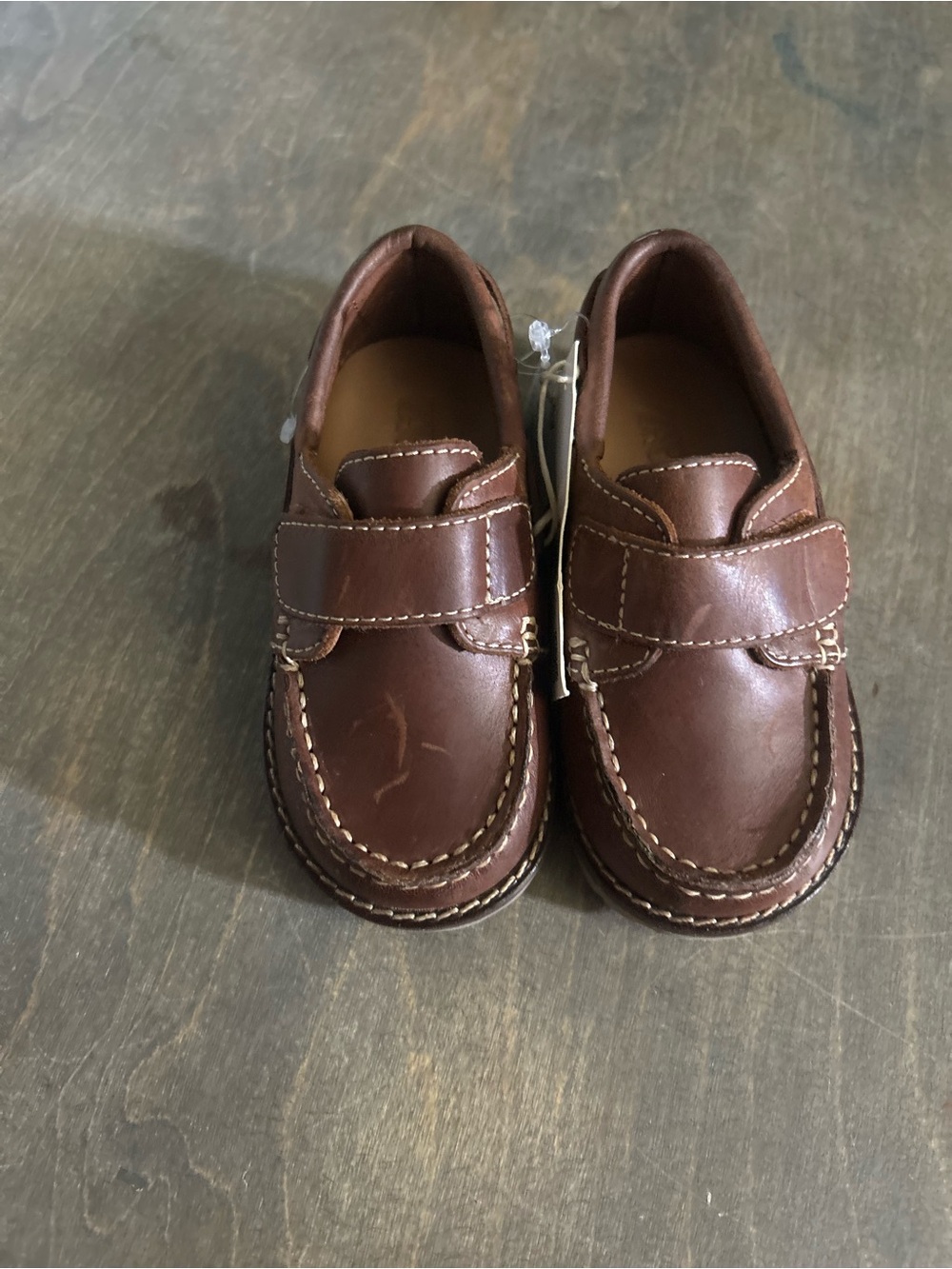 Zara Classic Brown Kids Leather Loafers - Velcro Strap New Size 7